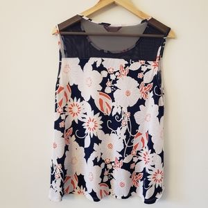 SJS Floral Print Scoop Neck Sleeveless Blouse Size L